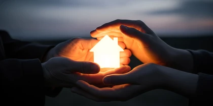 A bright house is held by hands